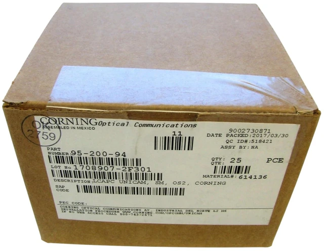 Alt view image 3 of 4 - Corning 95-200-94 Unicam LC OS2 Singlemode Fiber Optic Connector, APC Polish, Box of 25