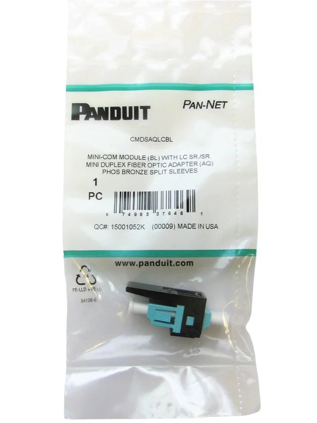 Alt view image 2 of 6 - Panduit CMDSAQLCBL Multi-Mode/MM LC SR/SR Duplex Fiber Optic Adapter Module with Phosphor Bronze Split Sleeves, Black
