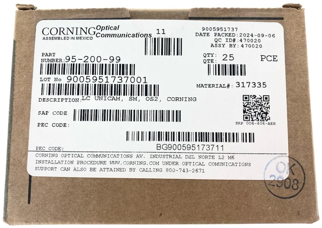 Alt view image 8 of 11 - Corning 95-200-99 Unicam LC OS2 Singlemode Fiber Optic Connector, Box of 25