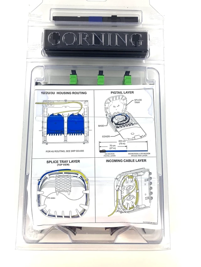 Alt view image 10 of 10 - Corning CCH-CS06-D9-P00RE Closet Connector Housing Pigtail Fiber Optic Splice Cassette, 6 Fiber, SC APC Duplex Singlemode (OS2), Single-Fiber (250 um)
