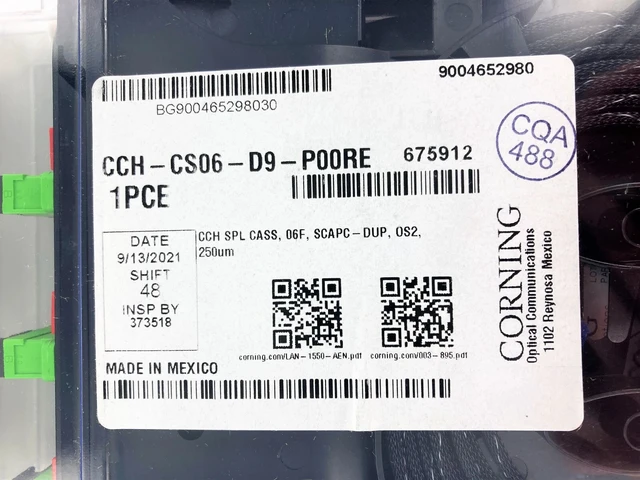 Alt view image 9 of 10 - Corning CCH-CS06-D9-P00RE Closet Connector Housing Pigtail Fiber Optic Splice Cassette, 6 Fiber, SC APC Duplex Singlemode (OS2), Single-Fiber (250 um)