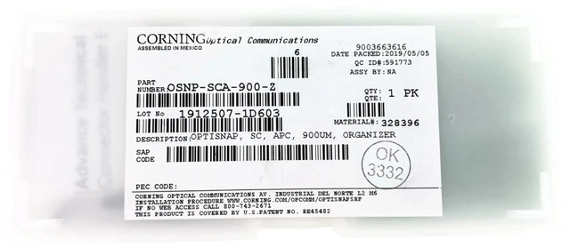 Alt view image 2 of 3 - Corning Optisnap SC 900um Fiber Optic Connector, APC Polish, Organizer Pack of 25