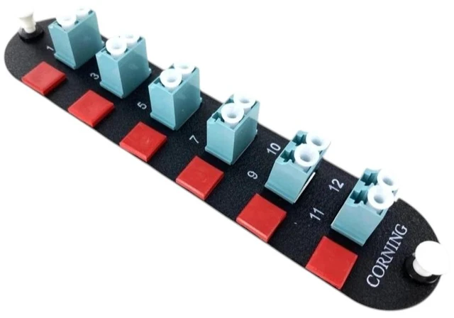 Alt view image 7 of 8 - Corning CCH-CP12-E4 Fiber Optic Patch Panel with 6 LC Duplex 10Gig Aqua OM3/OM4 Multimode 50um Adapters