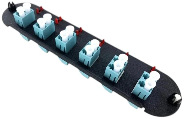 Alt view image 8 of 8 - Corning CCH-CP12-E4 Fiber Optic Patch Panel with 6 LC Duplex 10Gig Aqua OM3/OM4 Multimode 50um Adapters