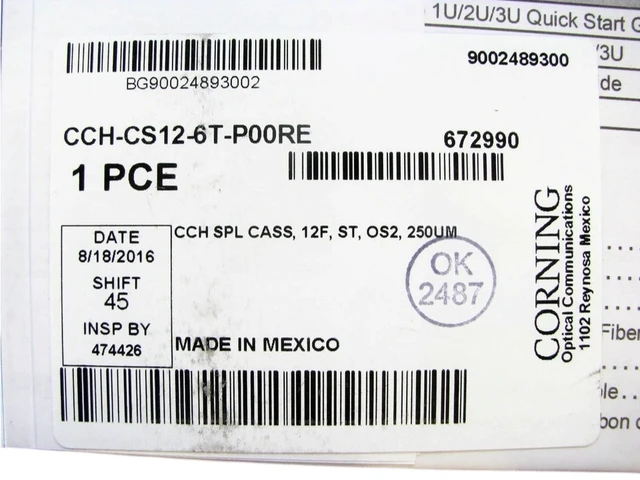 Alt view image 9 of 10 - Corning CCH-CS12-6T-P00RE Fiber Optic Splice Cassette, 12 Fiber, ST UPC Simplex Singlemode (OS2), Single-Fiber (250 um)