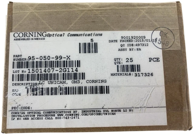 Alt view image 2 of 5 - Corning 95-050-99-X Unicam Fiber Optic Connector, LC OM3/OM4 Multimode 50um, Box of 25
