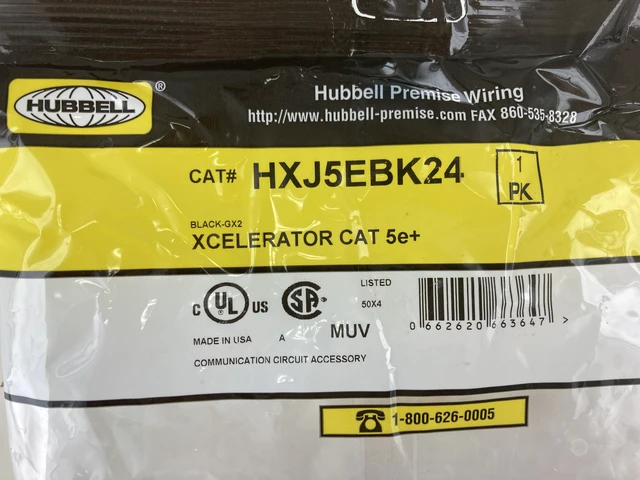 Alt view image 2 of 3 - Hubbell HXJ5EBK24 Xcelerator Cat 5e+ Jack, Black, 24 Pack