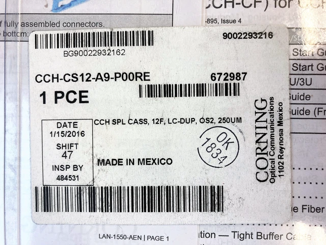 Alt view image 2 of 3 - Corning CCH-CS12-A9-P00RE CCH 12-Fiber LC UPC Duplex OS2 Pigtailed Splice Cassette
