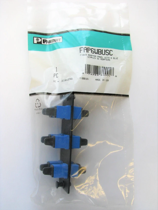 Main image of Panduit FAP6WBUSC Opticom Fiber Adapter Panel, 6 SC Simplex Multimode Adapters, Blue, Phosphor Bronze Sleeves