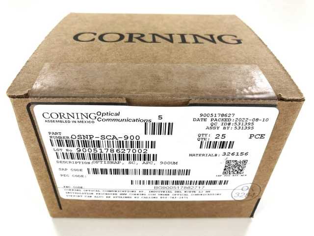 Main image of Corning OSNP-SCA-900 OptiSnap SC/APC 900 µm Single-Mode Fiber Optic Connectors, Box of 25