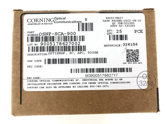 Alt view image 2 of 3 - Corning OSNP-SCA-900 OptiSnap SC/APC 900 µm Single-Mode Fiber Optic Connectors, Box of 25