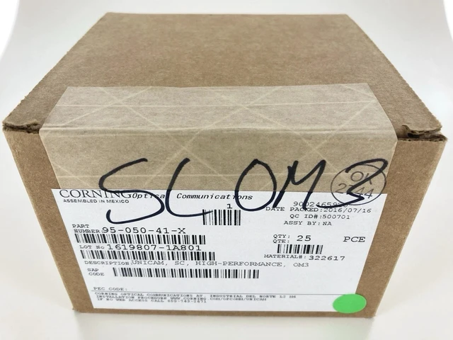 Main image of Corning 95-050-41-X Unicam SC OM3/OM4 Multimode 50um Pretium Fiber Optic Connector, Box of 25
