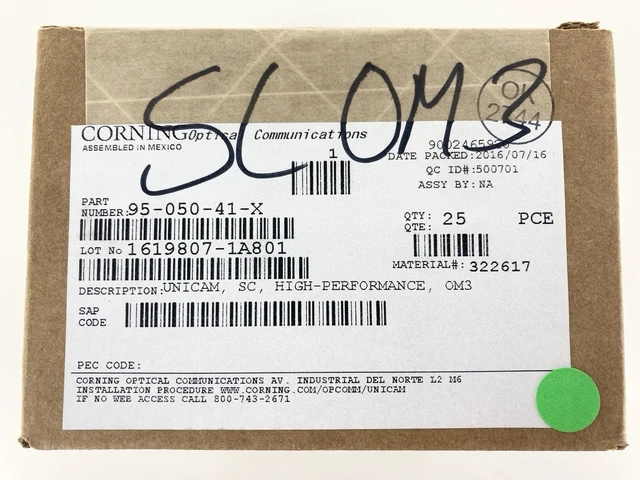 Alt view image 2 of 3 - Corning 95-050-41-X Unicam SC OM3/OM4 Multimode 50um Pretium Fiber Optic Connector, Box of 25