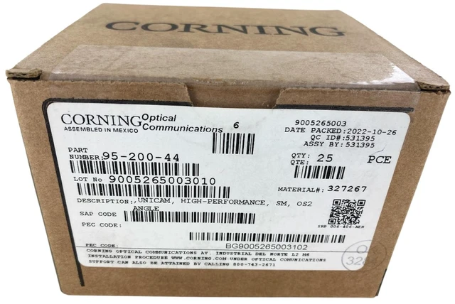 Main image of Corning 95-200-44 UniCam SC/APC OS2 Single-Mode Fiber Optic Connectors, Green - 25 Pack