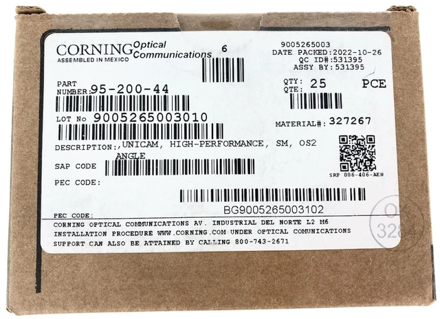 Alt view image 2 of 5 - Corning 95-200-44 UniCam SC/APC OS2 Single-Mode Fiber Optic Connectors, Green - 25 Pack