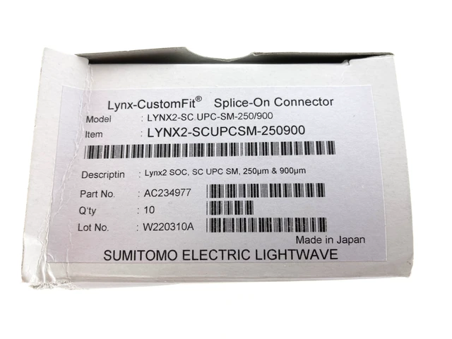Alt view image 2 of 7 - Sumitomo Electric Lightwave Lynx2 SC/UPC Single-Mode Splice-On Fiber Optic Connectors, 250/900 µm, Box of 10