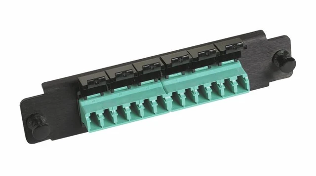 Main image of CommScope PNL-BK-012-MFA-LC12-AQ 12-Fiber LC Multimode Adapter Panel, Aqua