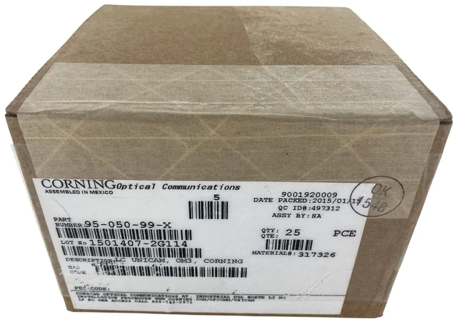 Main image of Corning 95-050-99-X Unicam Fiber Optic Connector, LC OM3/OM4 Multimode 50um, Box of 25