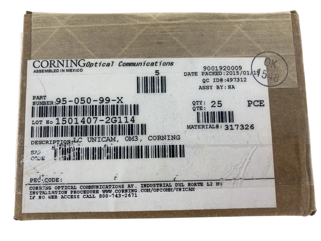 Alt view image 2 of 2 - Corning 95-050-99-X Unicam Fiber Optic Connector, LC OM3/OM4 Multimode 50um, Box of 25