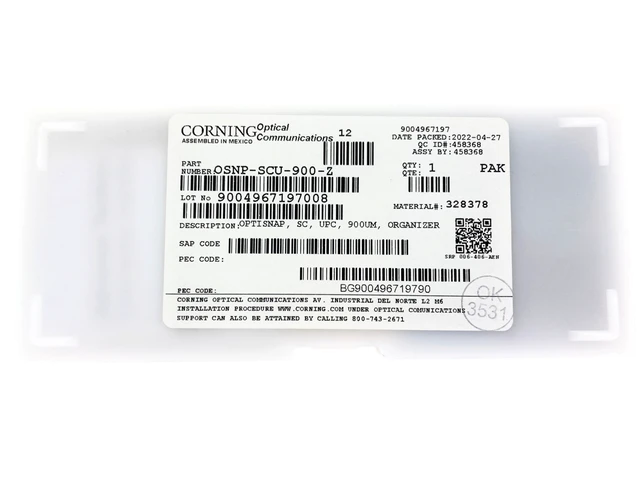Alt view image 2 of 3 - Corning OSNP-SCU-900-Z Optisnap SC Singlemode (OS2) Fiber Optic Connector, UPC Polish, Organizer Pack of 25