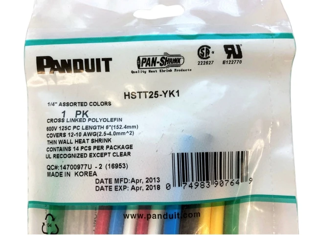 Alt view image 2 of 3 - Panduit HSTT25-YK1 Heat Shrink Tubing 1/4-Inch, 6-Inch Length, Assorted Colors, 14-Piece Pack - Expired April 2018