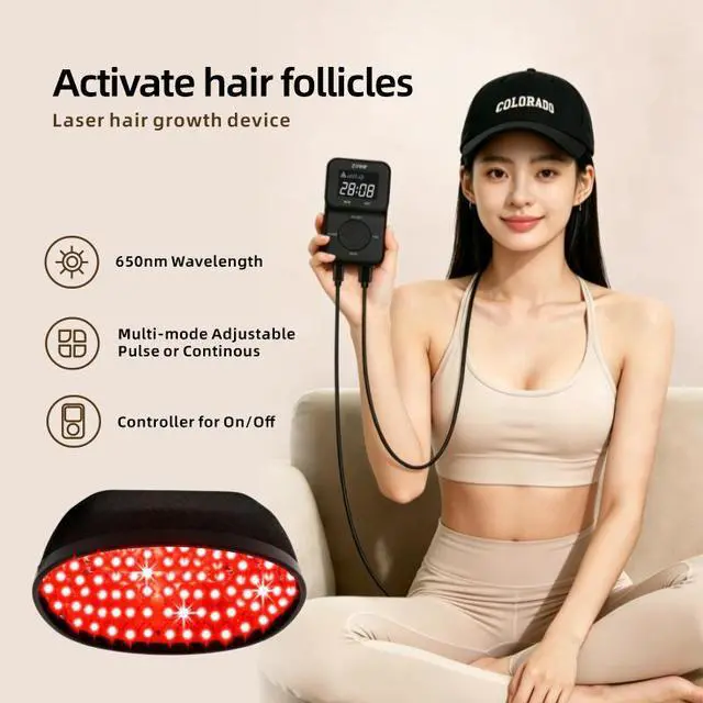 Alt view image 3 of 7 - 272 Laser Hair Growth Cap for Men & Women, 650nm Red Light Therapy Hair Growth Device for Thinning Hair, Adjustable Intensity Levels, 10-Minute Mode