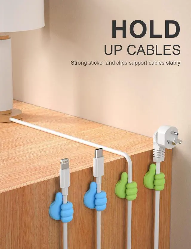 Alt view image 7 of 7 - 12 Pack Funny Thumb Cable Clips, Cord Holder Organizer & Keeper for Desk, Adhesive Phone Charger Cable Management for Nightstand, Office, Home, Car