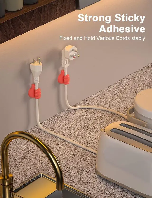 Alt view image 5 of 7 - 12 Pack Funny Thumb Cable Clips, Cord Holder Organizer & Keeper for Desk, Adhesive Phone Charger Cable Management for Nightstand, Office, Home, Car