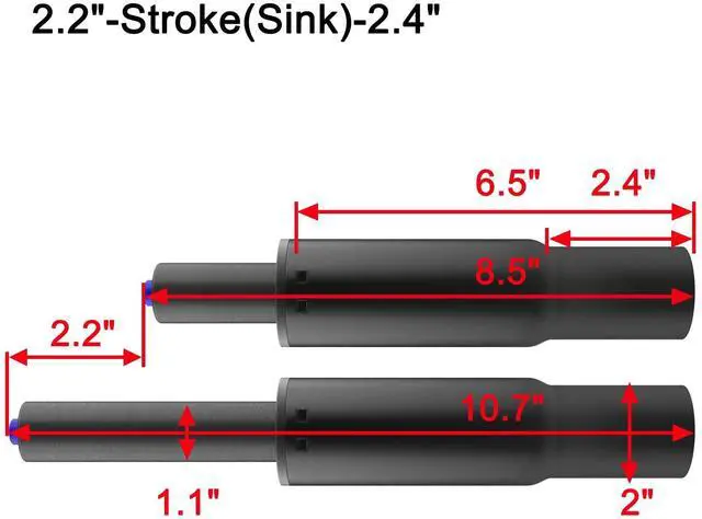 Alt view image 2 of 6 - 2.2" Stroke Office Chair Gas Lift Cylinder Replacement, Heavy Duty 450lbs Shortest Gas Spring Rod Part Sinking 2.4 inches Universal Size Black for Short Person, High Chair Base, Class 4