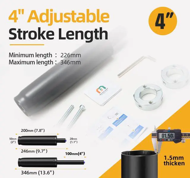 Alt view image 2 of 7 - Office Chair Gas Cylinder Replacement Kit, 4" Stroke Heavy Duty Hydraulic Pneumatic Piston, 1000 lbs Capacity, Universal Fit for Desk Chairs, Easy Installation with Removal Tool & Gloves