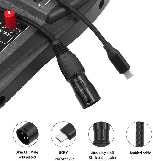 Alt view image 6 of 6 - 3.3FT USB-C to XLR Male Cable, USB-C to XLR Male Adapter Cable for Active Speakers, Mixers, Power Amplifiers and Professional Audio Equipment
