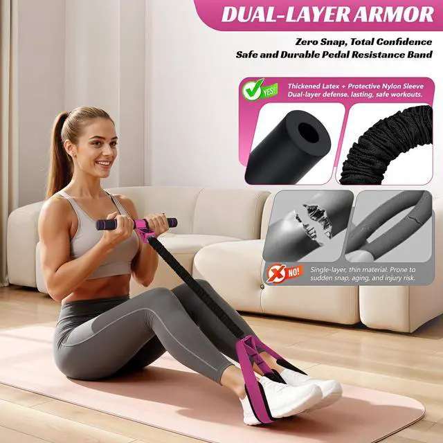 Alt view image 3 of 7 - Multifunction Pedal Resistance Band with Handle, 50LBS Foot Pedal Resistance Bands for Core/ABS, Arm, Waist, Abdomen, Leg Workout, Portable Sit Up Exercise Equipment for Women