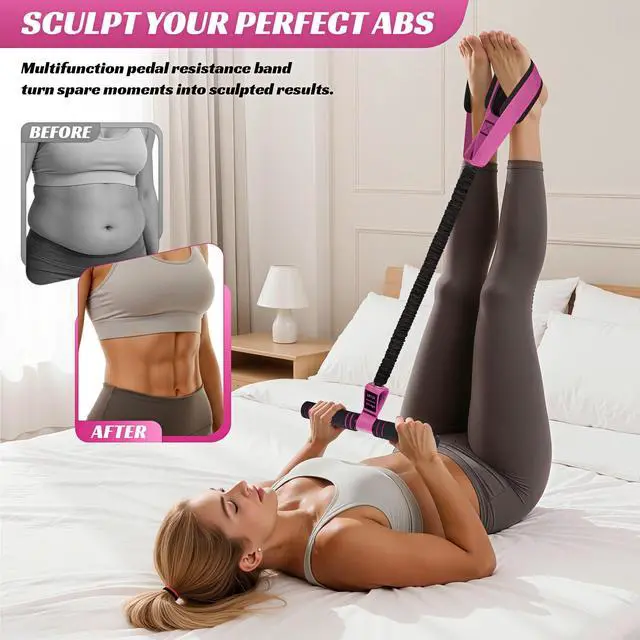 Alt view image 4 of 7 - Multifunction Pedal Resistance Band with Handle, 50LBS Foot Pedal Resistance Bands for Core/ABS, Arm, Waist, Abdomen, Leg Workout, Portable Sit Up Exercise Equipment for Women