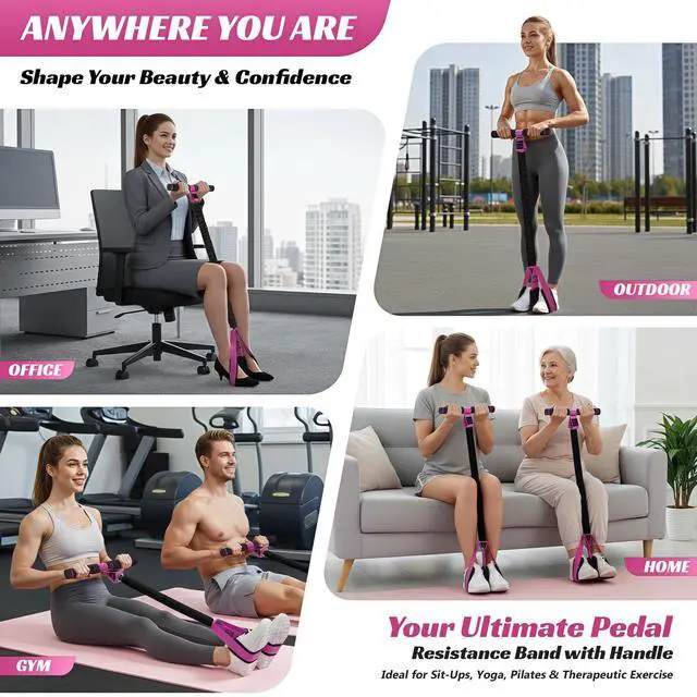Alt view image 6 of 7 - Multifunction Pedal Resistance Band with Handle, 50LBS Foot Pedal Resistance Bands for Core/ABS, Arm, Waist, Abdomen, Leg Workout, Portable Sit Up Exercise Equipment for Women