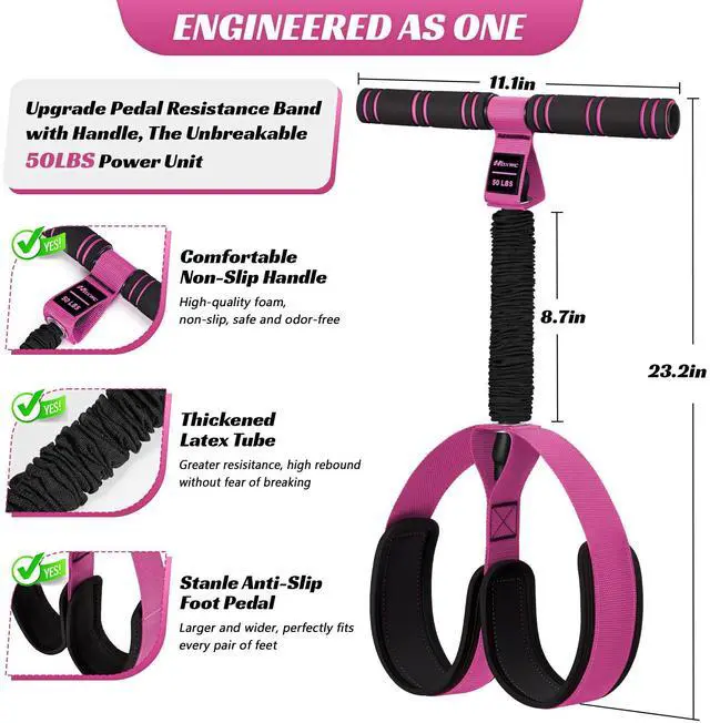 Alt view image 7 of 7 - Multifunction Pedal Resistance Band with Handle, 50LBS Foot Pedal Resistance Bands for Core/ABS, Arm, Waist, Abdomen, Leg Workout, Portable Sit Up Exercise Equipment for Women