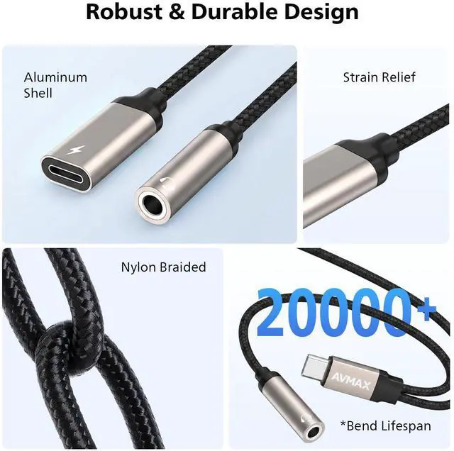 Alt view image 5 of 6 - USB C to 3.5mm Headphone Audio and Charger Adapter2 in 1 32bit/384kHz Tyepe c to Aux Jack Cable with PD 3.0 60W Fast Charging Dongle Cable for Iphone17 Iphone16