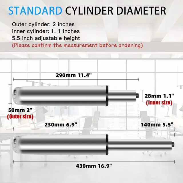 Alt view image 6 of 6 - 5.5 inch Office Chair Cylinder Replacement,Heavy Duty Gas Lift Cylinder for Office Desk Chairs/Gaming Chair,Gas Lift Hydraulic/Pneumatic Piston, Universal Size (Silver)