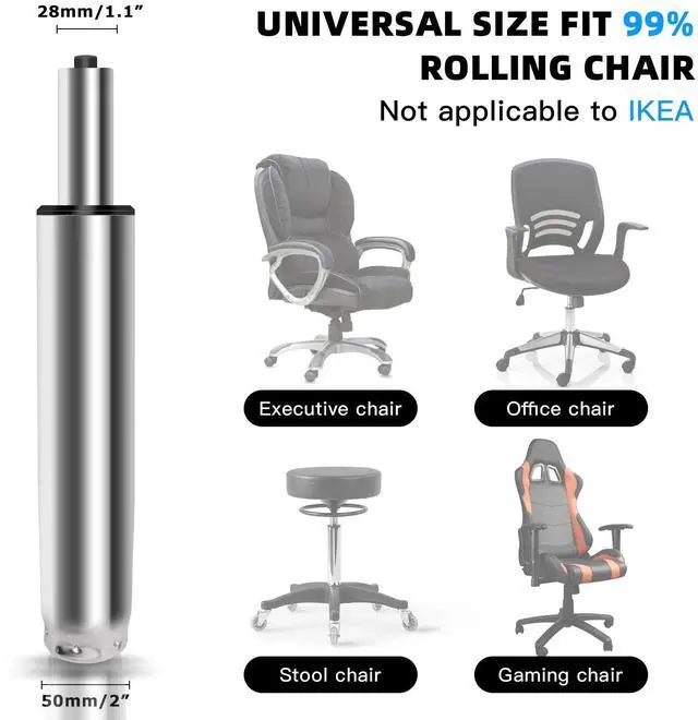 Alt view image 2 of 6 - 5.5 inch Office Chair Cylinder Replacement,Heavy Duty Gas Lift Cylinder for Office Desk Chairs/Gaming Chair,Gas Lift Hydraulic/Pneumatic Piston, Universal Size (Silver)