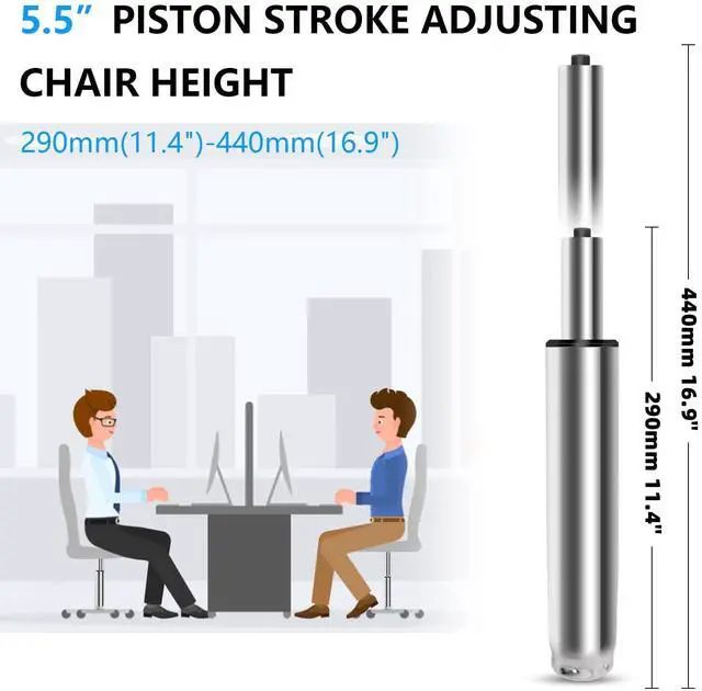 Alt view image 3 of 6 - 5.5 inch Office Chair Cylinder Replacement,Heavy Duty Gas Lift Cylinder for Office Desk Chairs/Gaming Chair,Gas Lift Hydraulic/Pneumatic Piston, Universal Size (Silver)