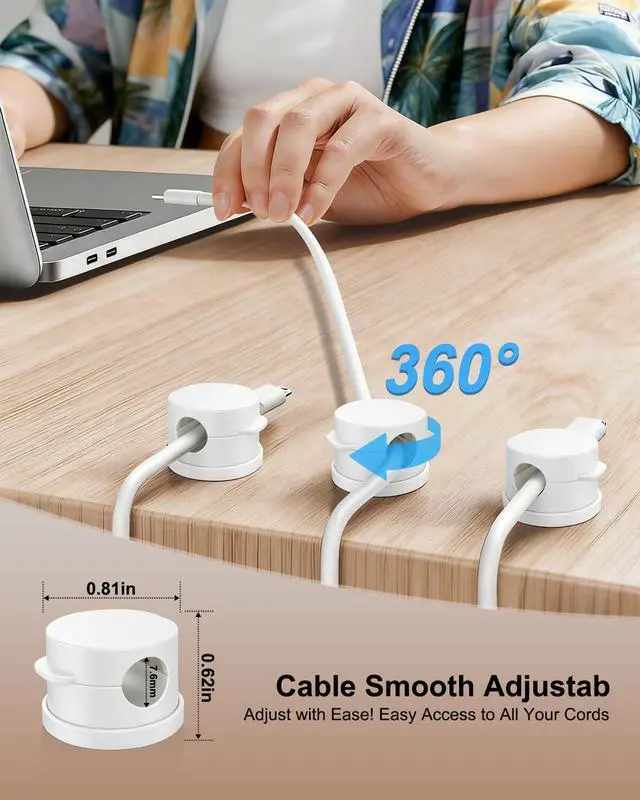 Alt view image 3 of 7 - 12 Pack Spring Cable Clips for Phone Charger, One-Hand Cord Holder for Nightstand & Desk, Rotatable Desk Cable Management with Strong Adhesive, White