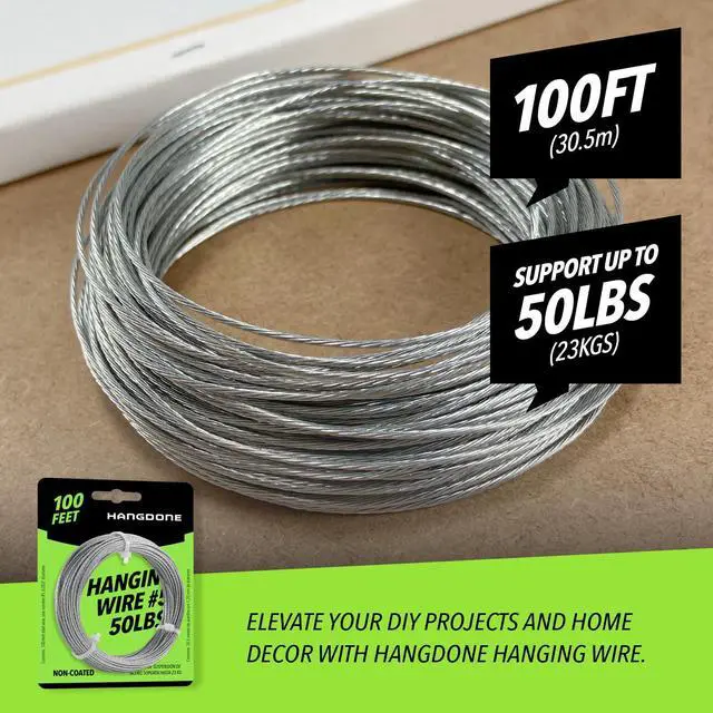 Alt view image 2 of 7 - Picture Hanging Wire #5 50lbs Capacity 100ft 16 Gauge Non-Coated Steel | Flexible & Heavy-Duty | for Frames, Mirrors & Wall Décor