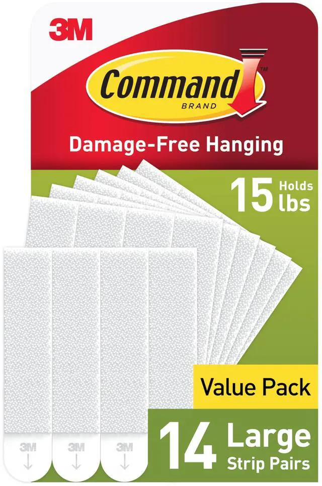 Main image of 15 lb Large Picture Hanging Strips 14 Pairs (28 Strips), Damage-Free Hanging Picture Hangers, No Tools Wall Hanger for Home Decor, White Adhesive
