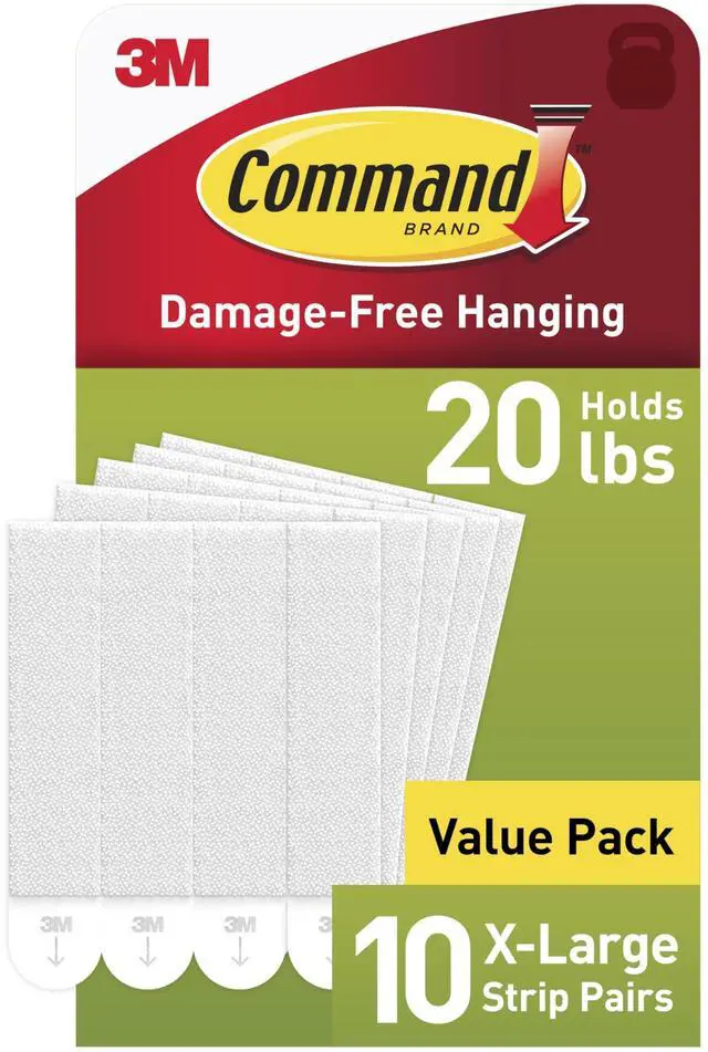 Main image of 20 lb XL 10 Pairs Heavyweight Picture Hanging Strips (20 Strips), Damage-Free Hangers for Picture Frames, No Tools Required, Ideal for Home Room Wall Decor, White Adhesive