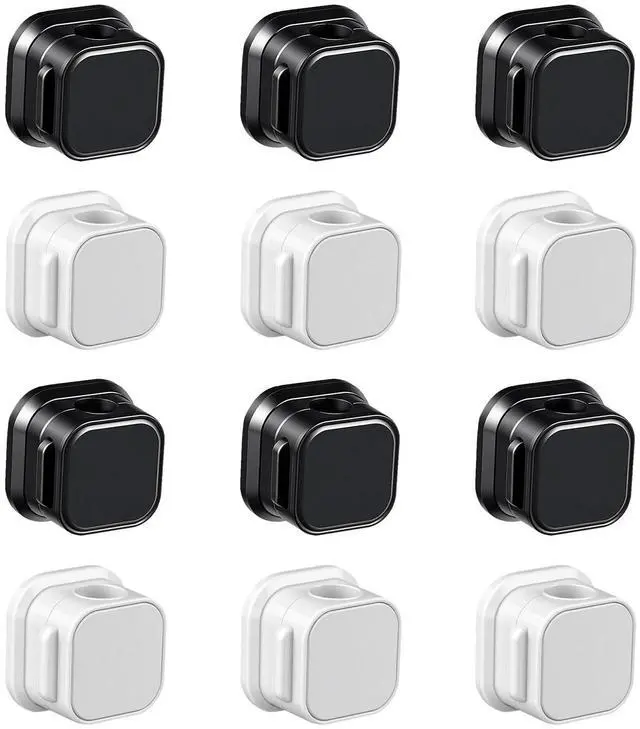 Main image of Magnetic Cord Organizer, 12 Pack (6 Black + 6 White), Strong Adhesive Cable Management Clips for Desk, Nightstand, Office & Car