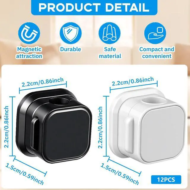 Alt view image 2 of 7 - Magnetic Cord Organizer, 12 Pack (6 Black + 6 White), Strong Adhesive Cable Management Clips for Desk, Nightstand, Office & Car