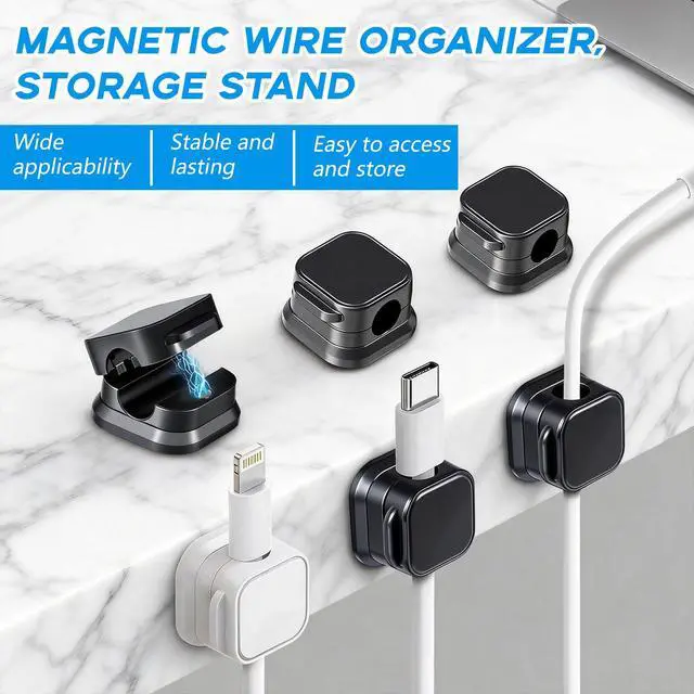 Alt view image 4 of 7 - Magnetic Cord Organizer, 12 Pack (6 Black + 6 White), Strong Adhesive Cable Management Clips for Desk, Nightstand, Office & Car