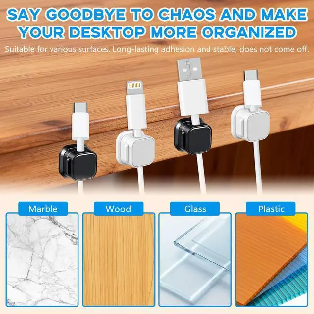 Alt view image 5 of 7 - Magnetic Cord Organizer, 12 Pack (6 Black + 6 White), Strong Adhesive Cable Management Clips for Desk, Nightstand, Office & Car