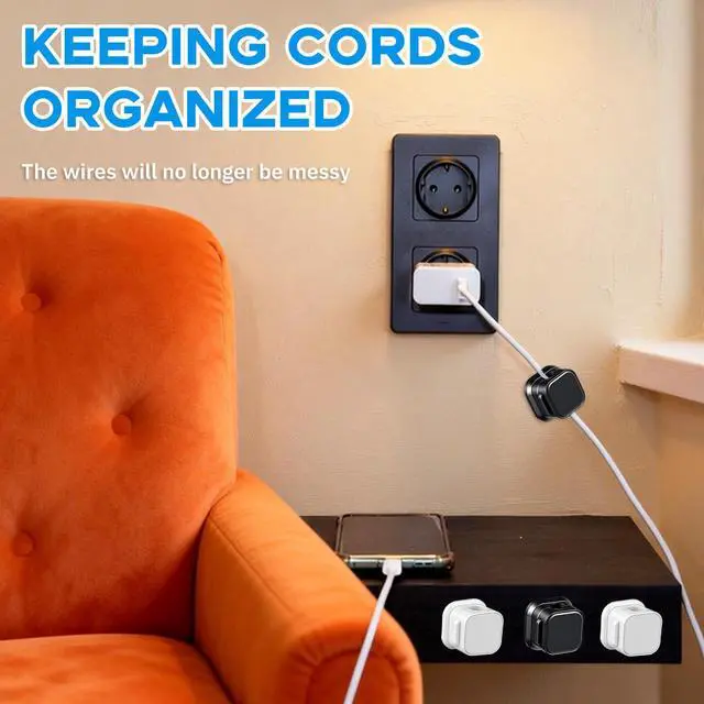 Alt view image 7 of 7 - Magnetic Cord Organizer, 12 Pack (6 Black + 6 White), Strong Adhesive Cable Management Clips for Desk, Nightstand, Office & Car