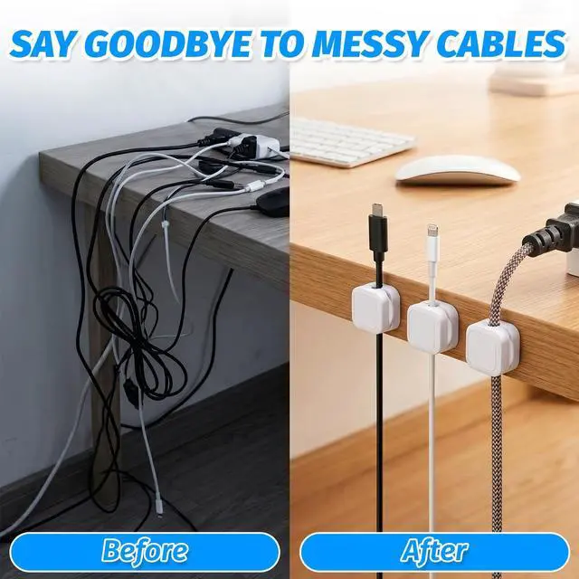 Alt view image 4 of 7 - 12 Pack Magnetic Cable Clips, Adhesive Cord Organizer for Desk, Cable Management Clips for Home Office Car, Desk Accessories for USB Charger, HDMI, Ethernet Cables