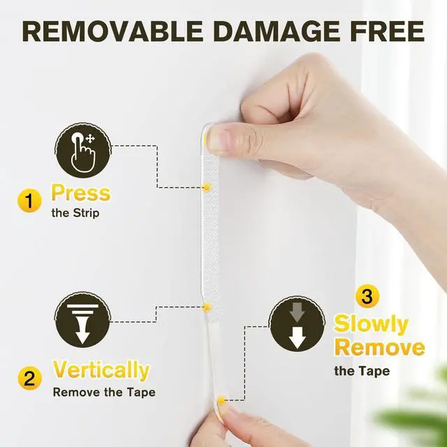 Alt view image 6 of 7 - Picture Hanging Strips Heavy Duty, Damage Free Picture Hangers for Walls, Picture Hanging Kit, Hanging Hooks Without Nails, Medium Adhesive Wall Strips for Poster Sticky 20-Pairs (40 Strips)